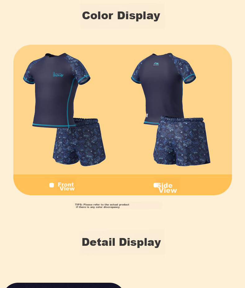 Li-Ning Children's Swimwear, Boys' Two-Piece Swimsuit, Comfortable Anti-Embarrassment Surfing Suit, 881 Navy Blue, Size 150 14