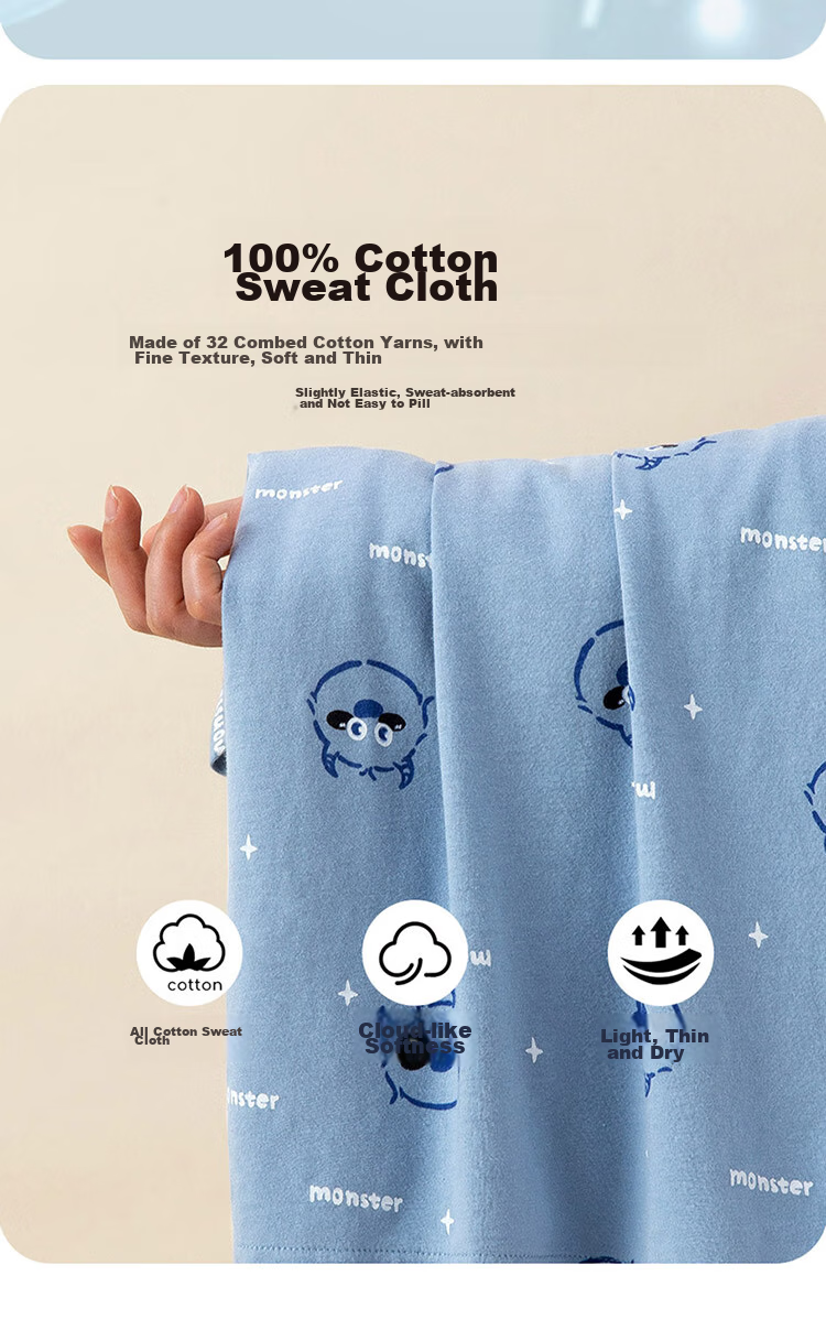 Dingguagua Children's Pajama Set, Spring And Summer Pure Cotton, for Older Boys, Home Wear with Open Front, Light Blue, Size 120 3