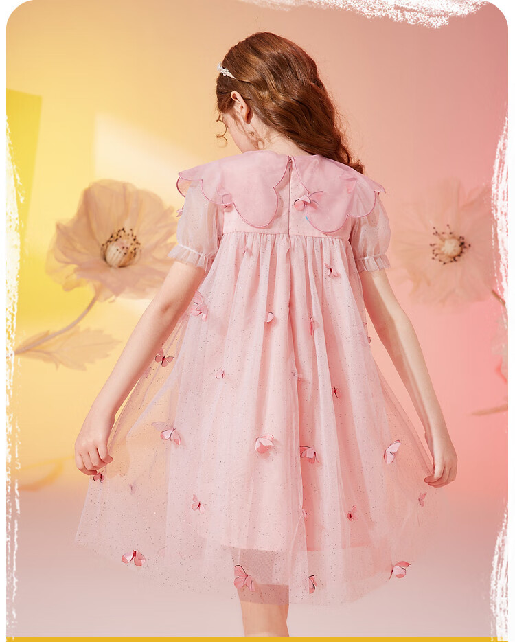 ASK JUNIOR Girls' Summer Dress, Children's Lightweight Fairy-Like Butterfly Mesh Fashion Doll Collar Princess Dress 3