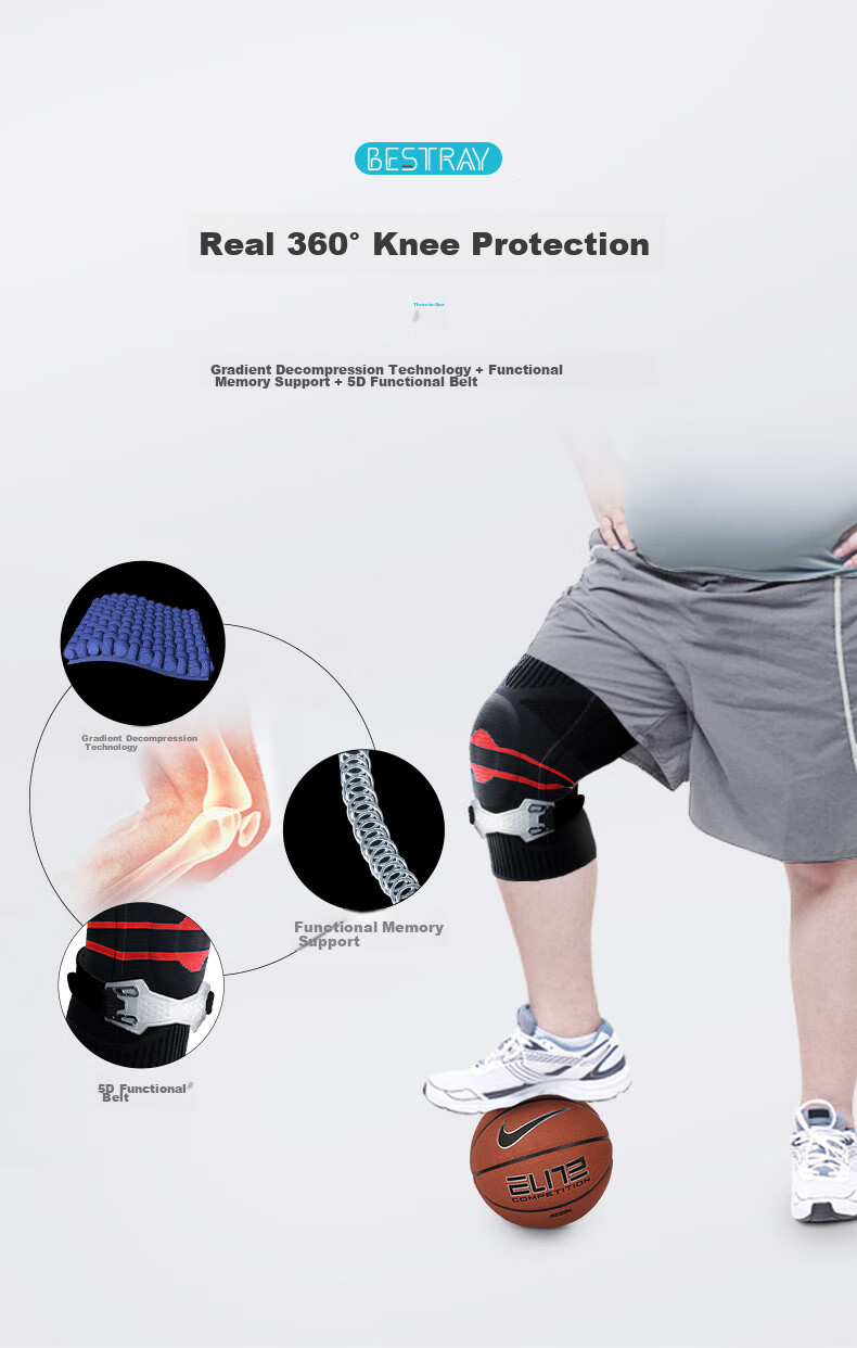 Bestray 5D Heavy-Duty Knee Brace for Overweight, Plus Size, Extra Thick Leg, 200 Jin And Above, Meniscus Support for Sports, Running, Basketball Specific 5