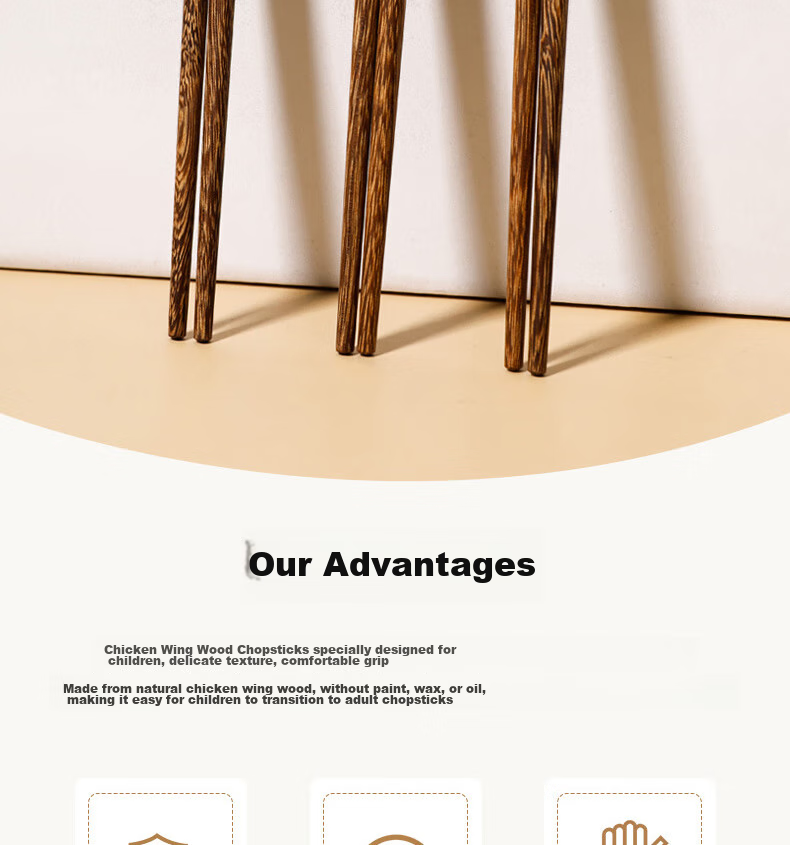 CORN Chicken Wing Wood Children's Chopsticks, Finger Training Chopsticks for Home Use, Baby Learning Chopsticks, Infant Supplementary Food Tableware Short 2