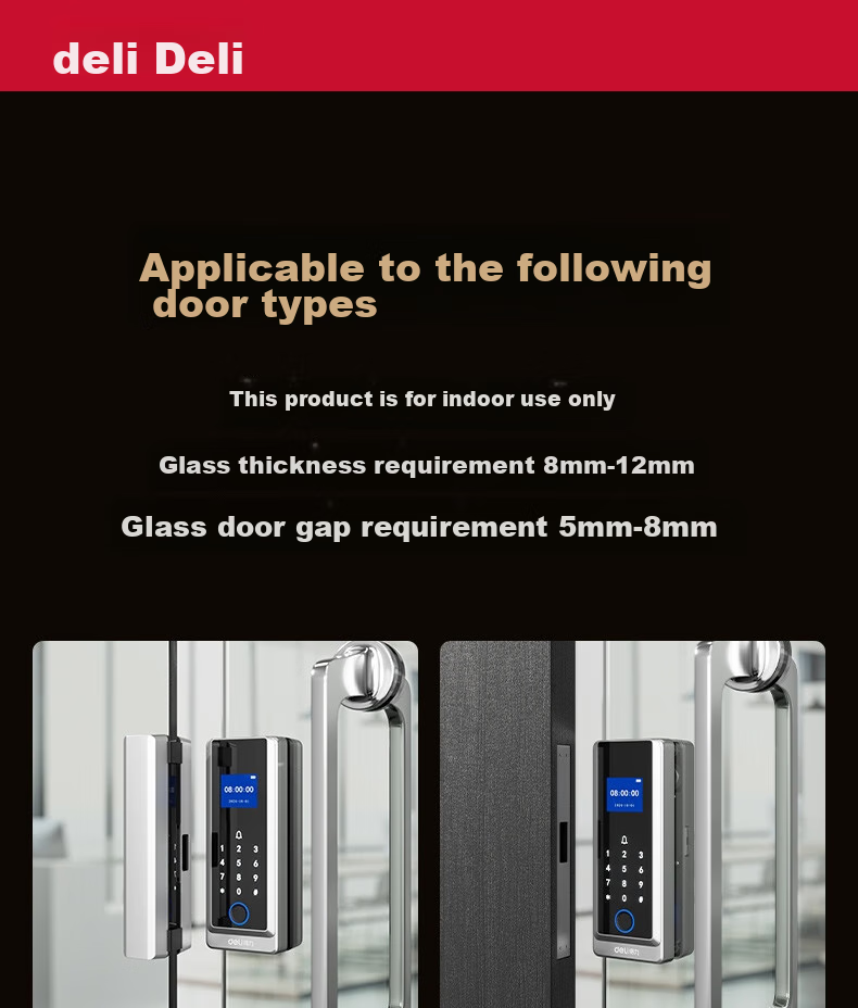 Deli Glass Door Lock, Smart Lock for Glass Doors, Fingerprint Lock, Password Lock, Access Control Machine, Attendance Machine, Integrated Office Glass Door Lock, Mini-Program Management AL120 1
