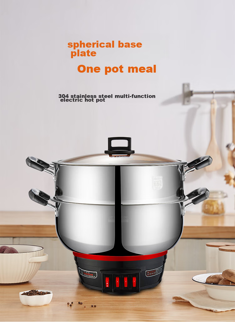 PESKOE Multi-Functional Electric Steamer Pot, 32CM Electric Cooker, Thickened Wok And Cooking Pot, Electric Hot Pot MLG3-32 with Steamer Basket 8