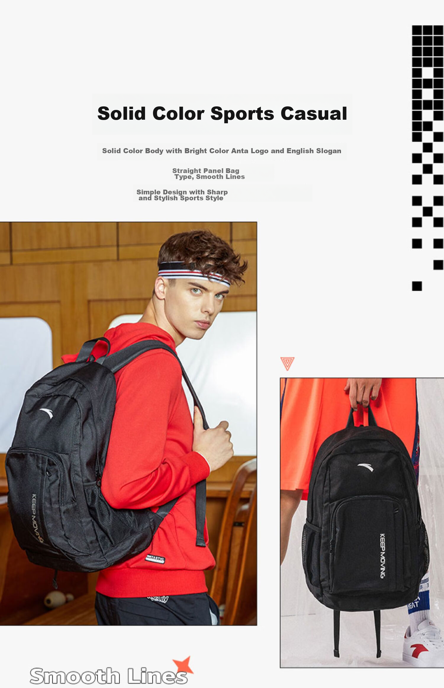 Anta Walker Black Backpack Unisex Student School Bag Laptop Sports Travel Bag 13