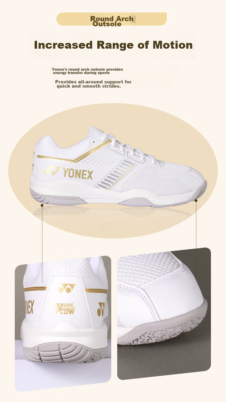 YONEX Badminton Shoes, Shock-Absorbing, Breathable, for Competition And Training, Wide Fit, Comfortable, SHBSF1WEX, White And Gold, Size 42 7