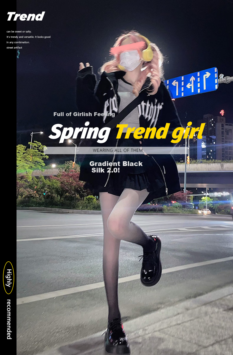 LangSha Gradient Color Ultra-Thin Stockings Trendy Pure Girl Gradient Black Slimming Ins Fashion Gradient Black Tights 2 Pairs One Size 1