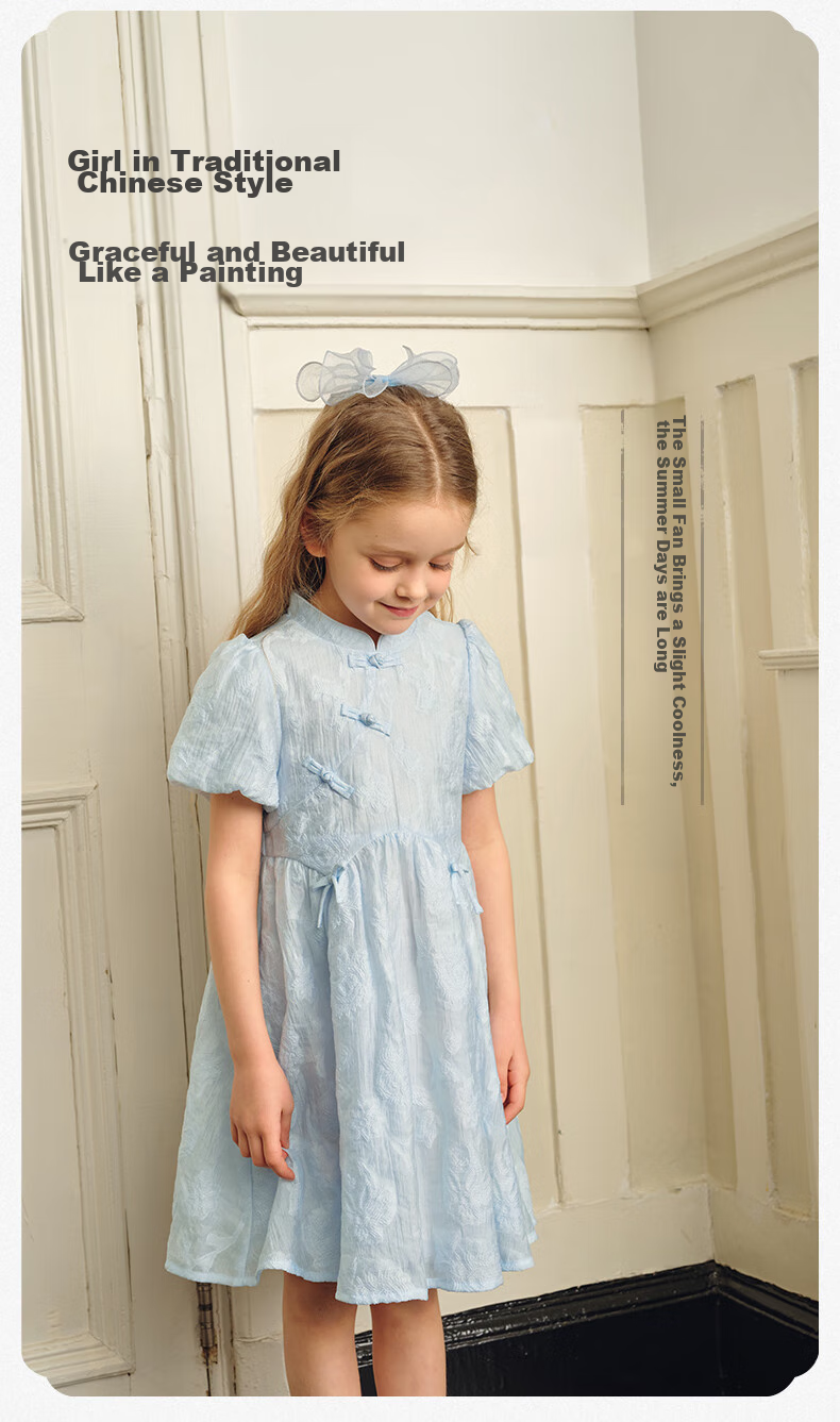 DAVE & BELLA Girls' Dress, Children's Summer Dress, Chinese Style Hanfu Dress, Big Girl Princess Dress 4