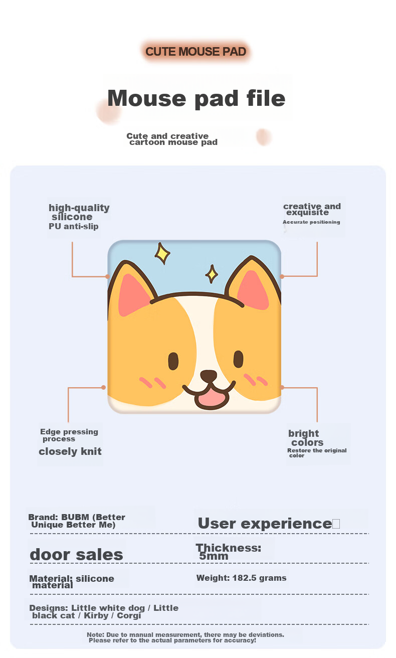 BUBM Mouse Pad Small Size Thick Cartoon Cute Office Desk Mat Non-Slip Durable Mouse Pad Notebook Computer Home Portable Patterned Soft Pad Xing Zhi Kabi 9