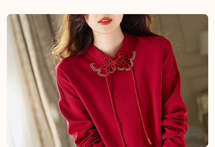 Dme [National Style New Chinese] Spring And Autumn Retro Stand Collar Exquisite Iron-On Disc Button Comfortable Air Layer Sweatshirt Women's Top 4