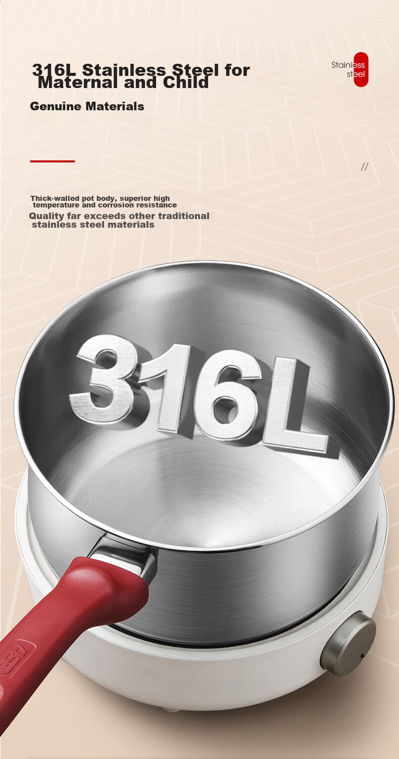 ASD Milk Pot, 316L Stainless Steel, 18CM Thickened Baby Food Pot, Compatible with Gas And Induction Stoves, NS18B5WG 8