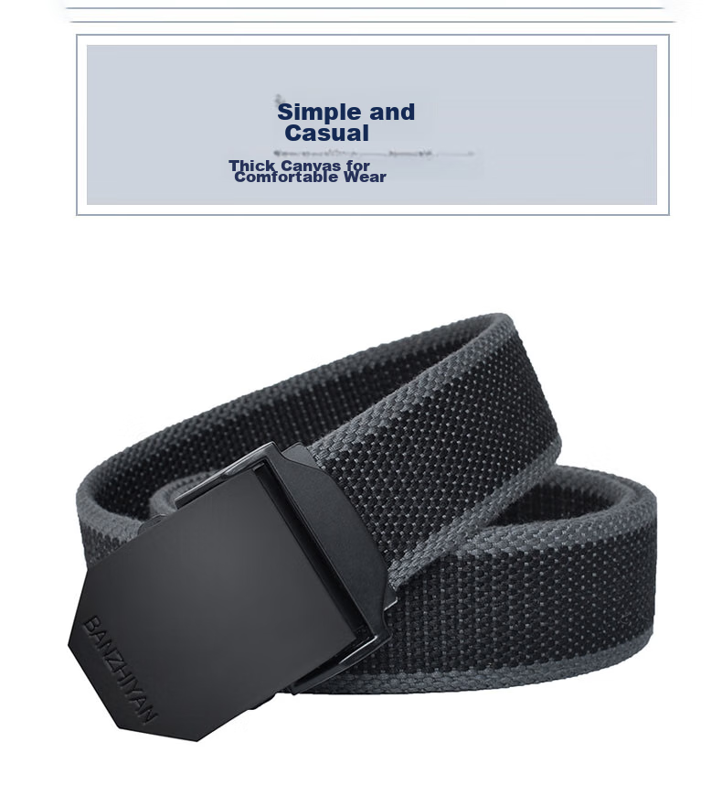 HALFEEL Canvas Belt for Men with Smooth Buckle, Automatic Buckle Casual Trendy Student Extended Outdoor Military Training Trouser Belt Gift 1