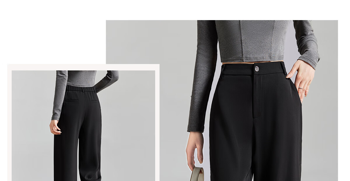 Chushen Women's High-Waisted Wide-Leg Pants with Draping Effect, Slimming Black Casual Trousers S137K5866 Size L 9