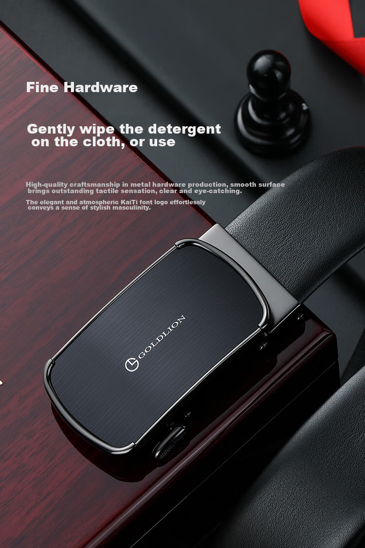 Goldlion Men's Automatic Buckle Belt, Exquisite High-End Wooden Gift Box Packaging, Business Trouser Belt, Birthday Gift 4