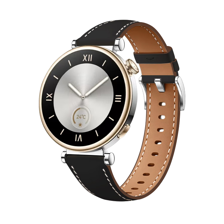 MSSM Compatible Leather Watch Strap for Huawei Watch GT6/6Pro/5/5Pro/GT4 Women's 41mm Fashion Wristband - 18MM Interface [Black]