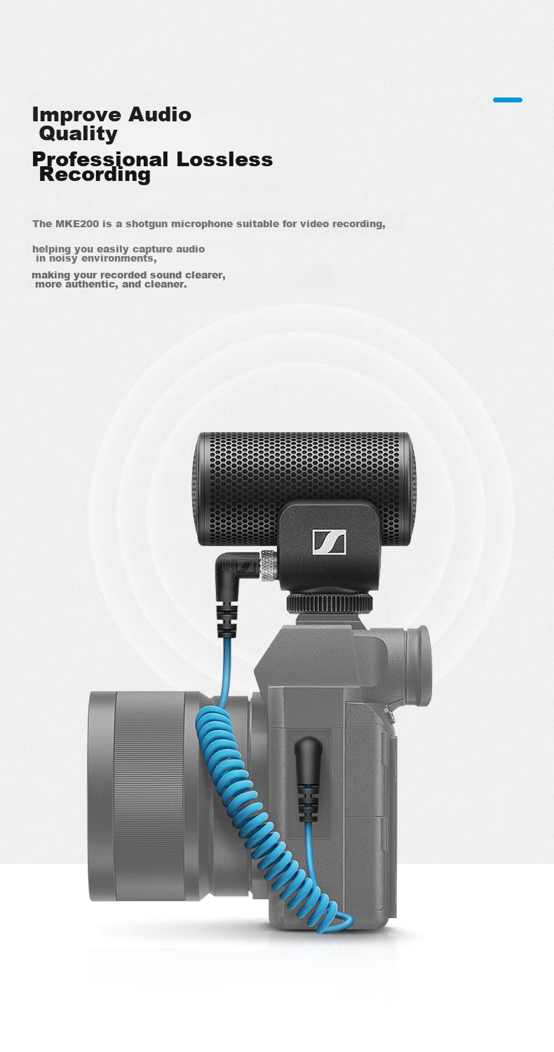 Sennheiser MKE200 Camera Microphone, DSLR Vlog Smartphone Professional Directional Microphone, Official Standard Configuration Suitable for Indoor Sound Recording And Live Streaming 3