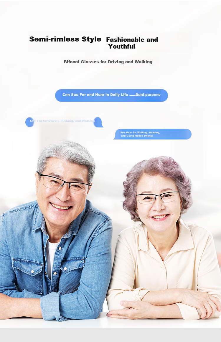 Mr.PuTian Anti-Blue Light Reading Glasses for Men And Women, Bifocal High-Definition Presbyopic Glasses for Elderly, Silver Color, 300 Degrees (65-69 Years Old) 1