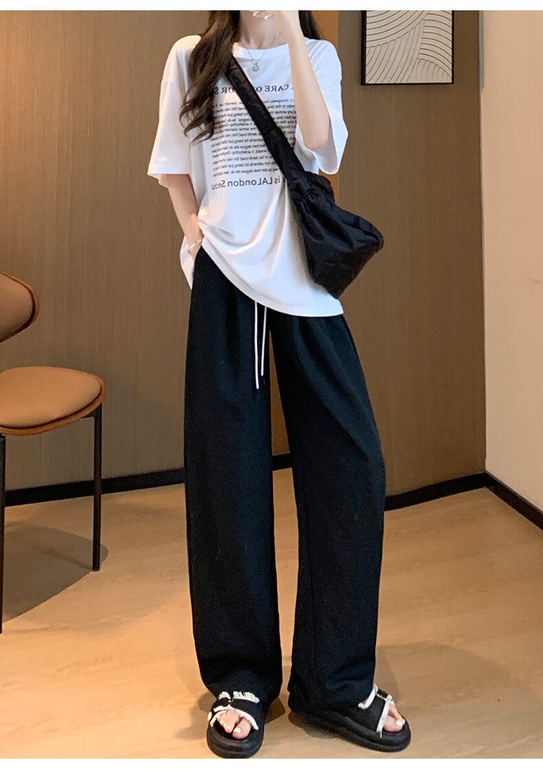 LangSha Women's Casual Pants, Spring And Autumn Thin Style, Cool Breathable High-Waist Loose-Fitting Slimming Pear-Shaped Body Quick-Dry Soft Silk Knife-Edge Pants 21