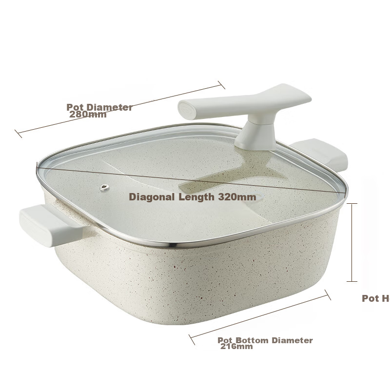 ASD Non-Stick Square Hot Pot, Thickened Hot Pot Basin, Large Capacity, for Home Use, Suitable for Gas And Induction Stoves, FL28F1WG