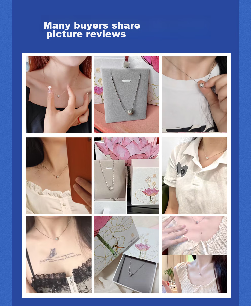 Laoyinjiang S925 Silver Lucky Bead Necklace for Women, Chinese Style Silver Pendant, Gift for Girlfriend on Valentine's Day, Silver Collarbone Chai 3