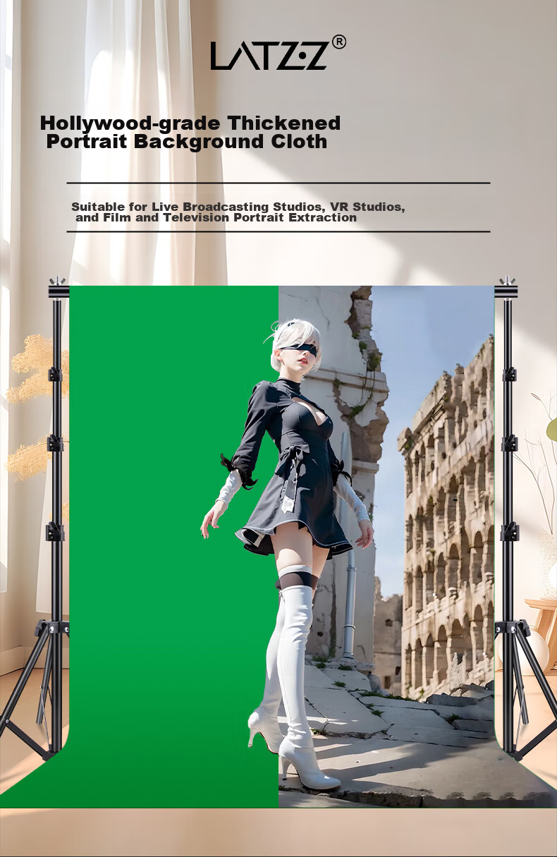 LATZZ 2.7*3 Meter Live Streaming Photography Backdrop Stand, Green Screen Stand, Green Screen Cloth, Chroma Key Photo Background Cloth Stand, Portrait ID Photo Shooting, Thickened Portable Telescopic Gantry Background Stand 15