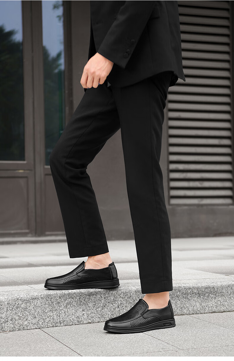 HLA Men's Leather Shoes, Business Casual Breathable Slip-On Leather Sandals for Men HAAPXM2FBH182, Black, Size 39 5