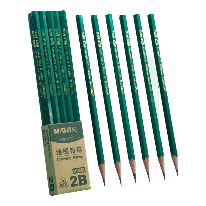 M&G 2B Hexagonal Wooden Pencil Classic Green Student Exam Marking Art Sketch Drawing Wood Pencil 10-Pack AWP35715