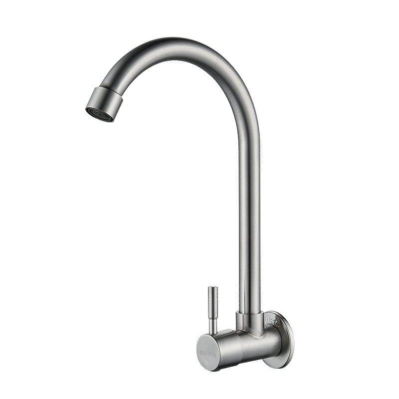 BSITN Wall-Mounted Faucet, Kitchen 304 Stainless Steel Body, Single Cold Quick-Open, 360° Rotating Sink Faucet B6035