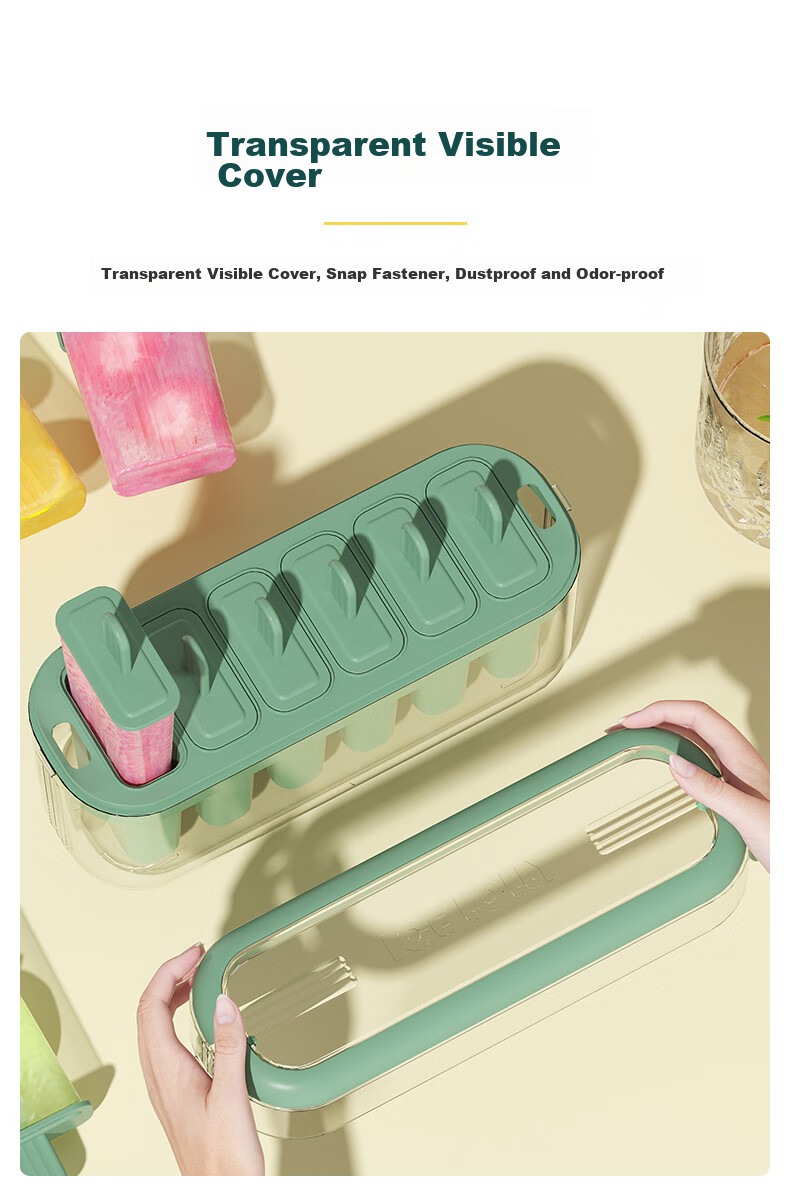 Baicaoyuan Ice Cube Mold, Flip Ice Tray, Ice Maker Box with Lid, Food-Grade Freezing Tool Mold, Green, 32 Compartments 11