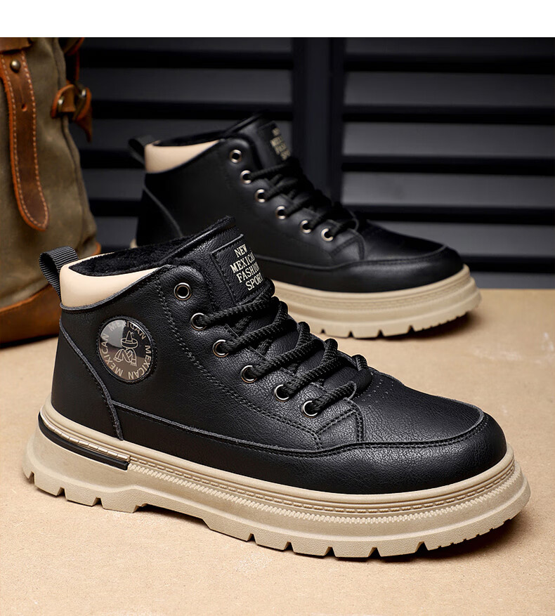MEXICAN Autumn Winter Warm Men's Martin Boots Work Shoes Casual Snow Boots Black Fleece Lined Size 41 14