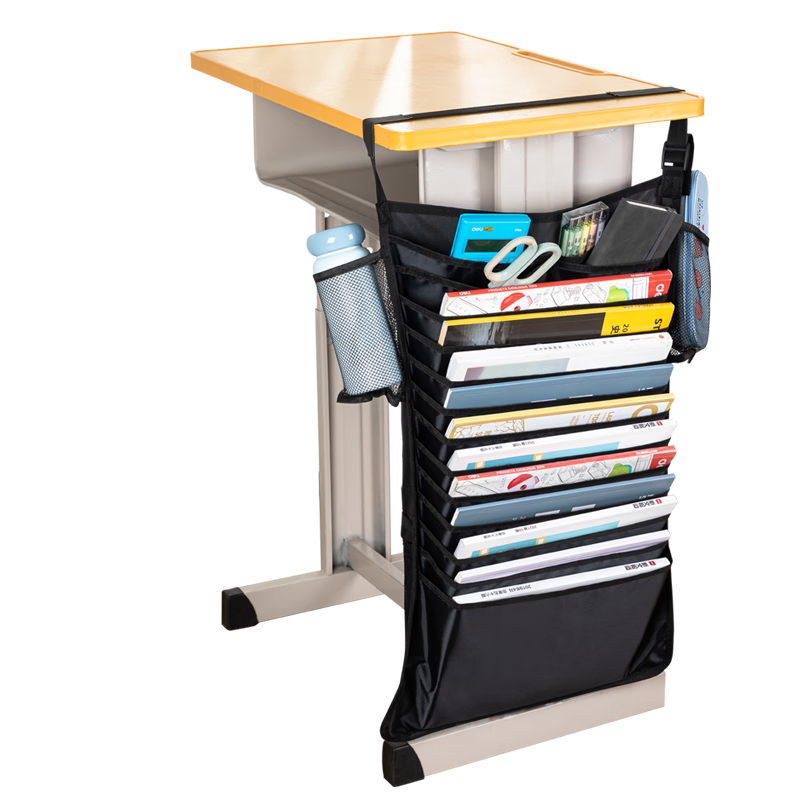 Deli (Deli) Hanging Book Bag Desk Organizer with Fifteen Layers, Upgraded Cross-Storage Desk Hanging Bag, Student Book Storage Solution, Thickened Version, Black School Supplies