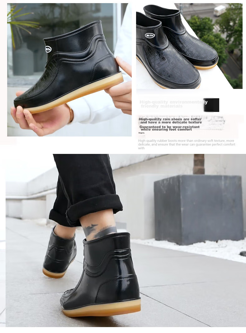 Warrior Rain Boots, Men's Short Fashion Low-Top Adult Waterproof Shoes, Rubber Shoes, Water Boots, Rain Boots, Overshoes, 8657 Black, Size 42 12