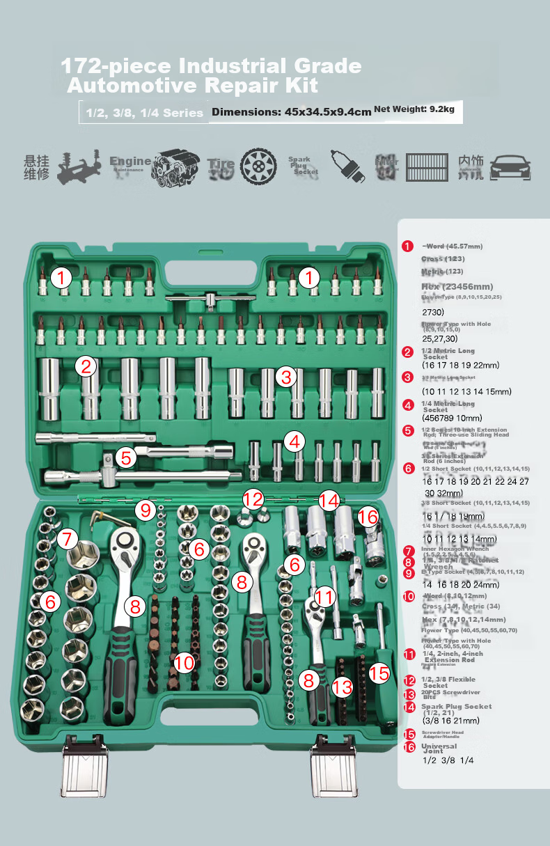 Airuize Motorcycle Repair Socket Wrench Set, Multi-Functional Tool Kit, Motorcycle Repair Toolbox, 46-Piece Set 37