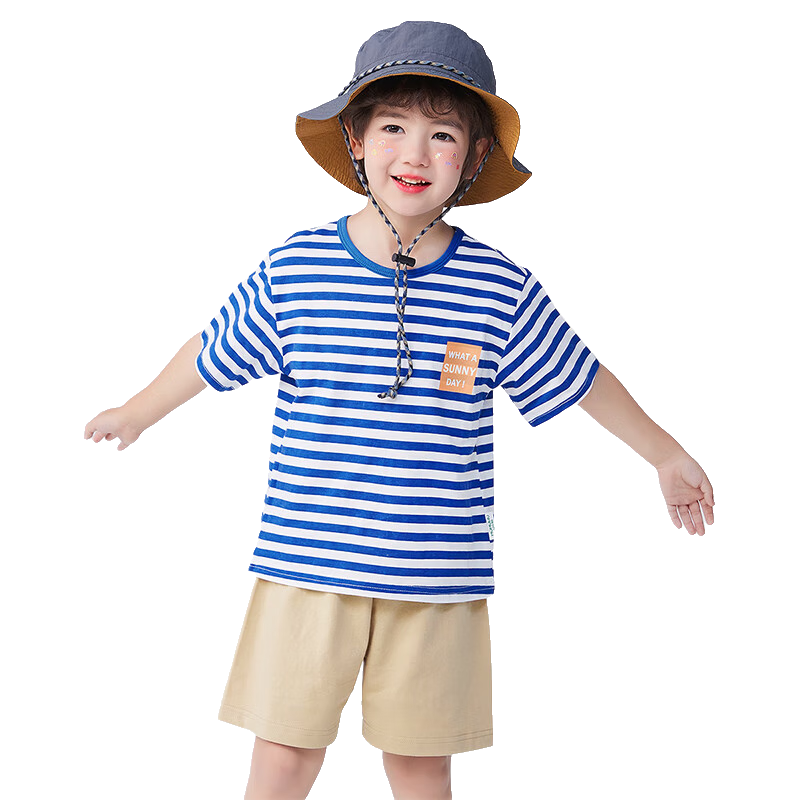 Minimumuwu Children's Short-Sleeve Outfit, Summer 2026 New Style, Boys' Pure Cotton Top, Girls' Round Neck Short-Sleeve Shorts Set