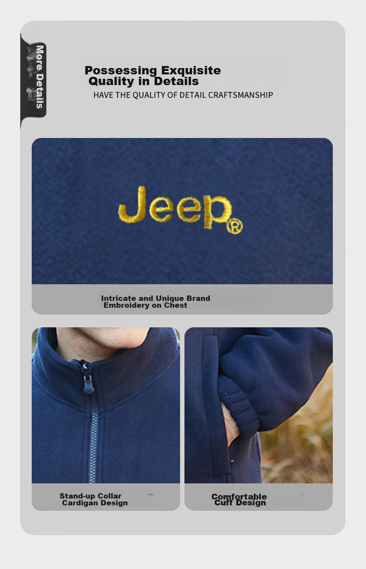 JEEP Men's Jacket, Trendy Simple Stand-Collar Fleece Jacket with Embroidery, Men's Fleece Coat 085, Black, M 3