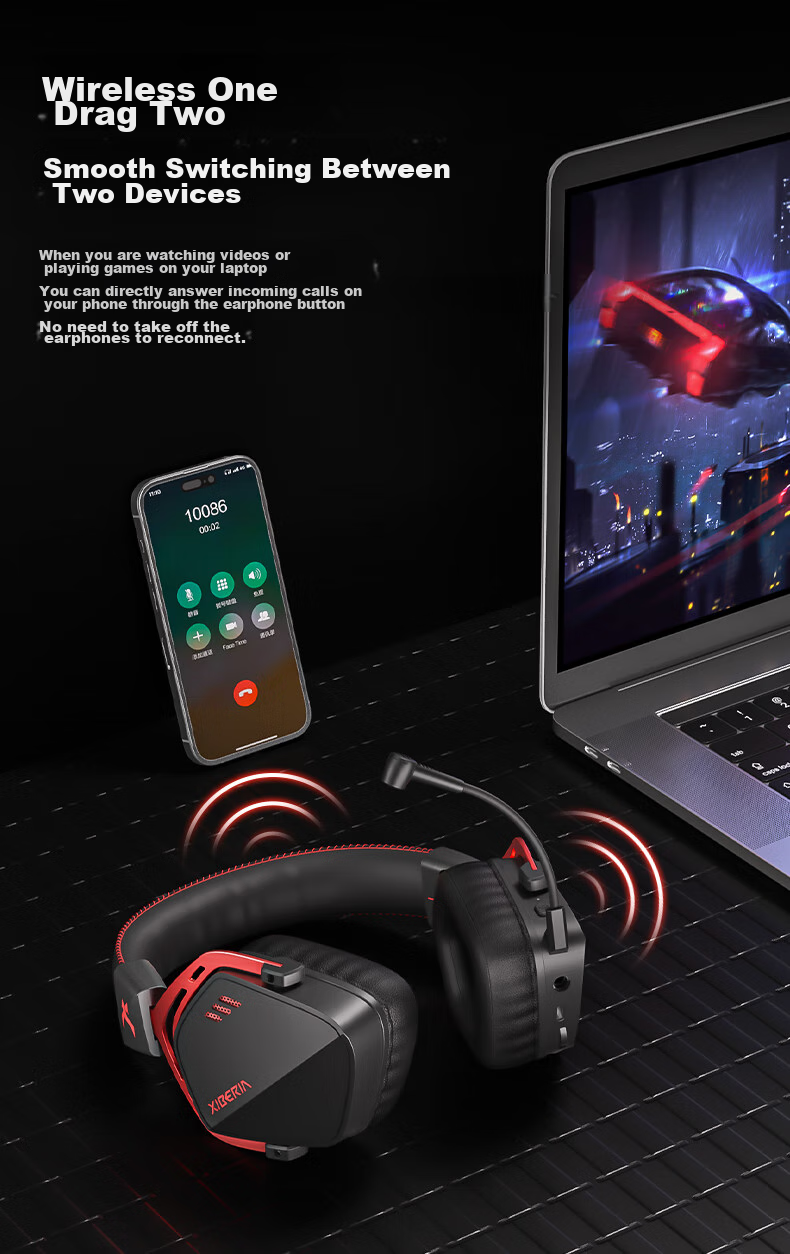 XIBERIA K03S Quad-Mode Gaming Headset with Visual Battery Indicator, Bluetooth Wireless Over-Ear E-Sports Triangular Sound Positioning Warrior Black [Recommended by Xiaodingdang] 15