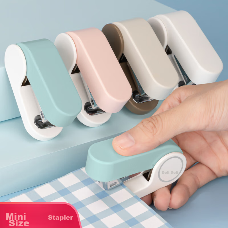 Deli [Back to School Stationery] Mini Stapler, Lightweight And Portable for Students' Office Use, Macaron Color Stapler/Binder/Stapling Machine, White
