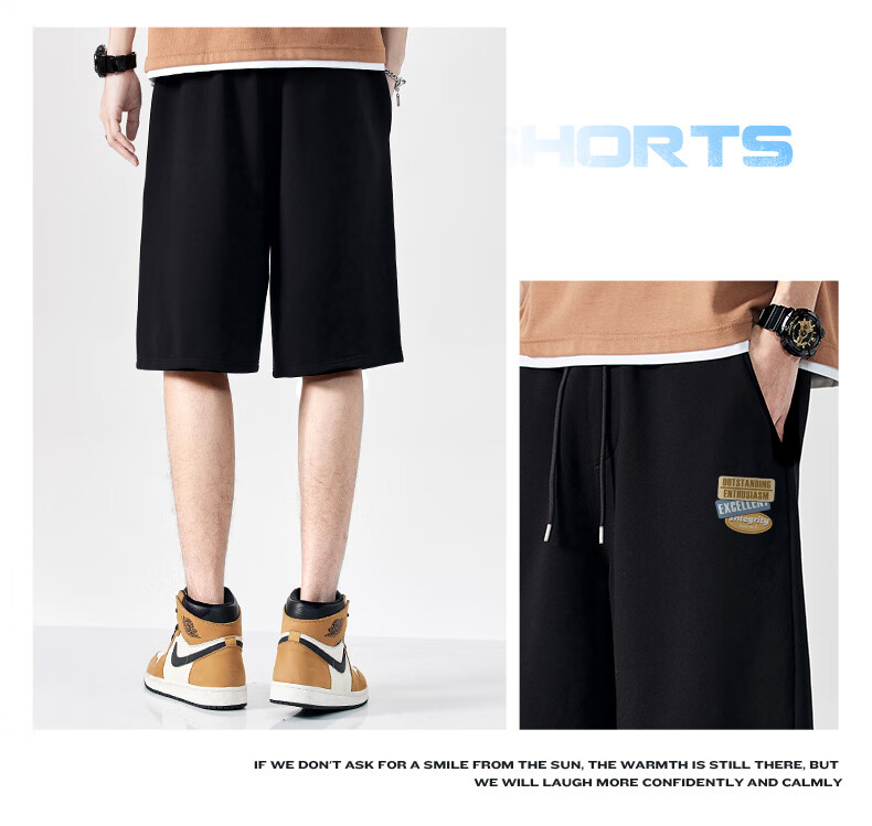 Baleno Men's Summer American Style Simple Trendy Loose Cotton Five-Point Shorts Breathable Large Size Casual Pants 11