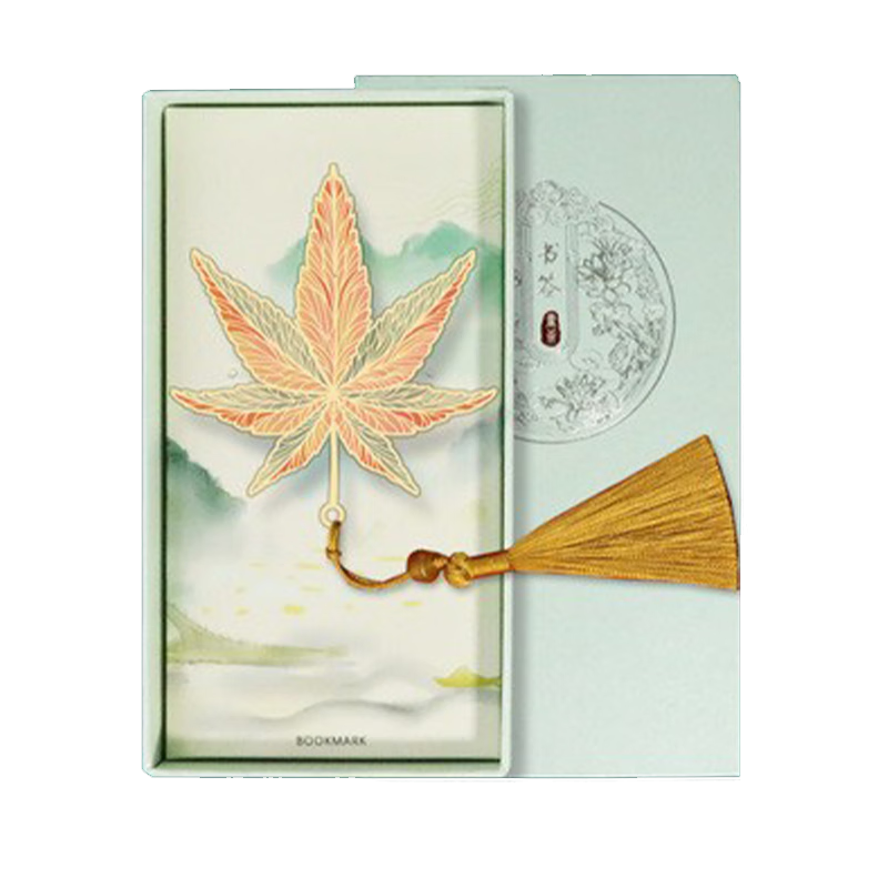 Shiluode Bookmark, Metal Birthday Gift for Classmates, Creative Chinese-Style Bookmark, Mid-Autumn Festival Gift for Friends, Gift Box Style, Maple Leaf