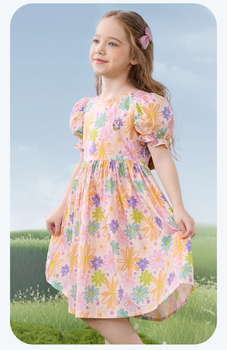 Disney Girls' Dress Children's Summer Cotton Princess Floral Dress Stylish Kidswear 2DQ040 Blue Size 160 7