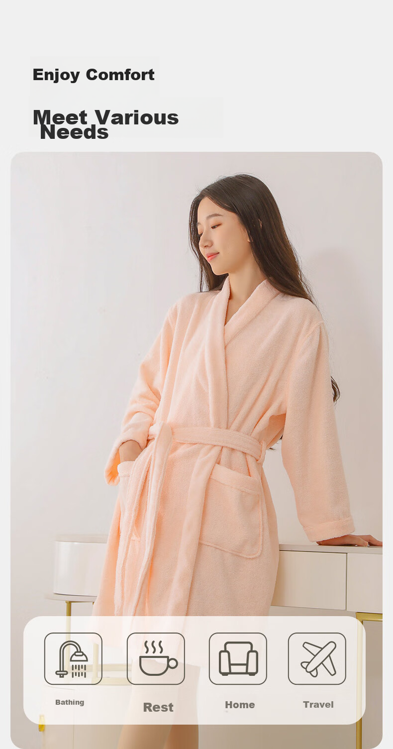 KING SHORE Bathrobe, Pure Cotton Sleepwear, Five-Star Hotel All-Season Style, Couple's Bathrobe, Unisex Bathrobe, Elegant Gray, XL 6