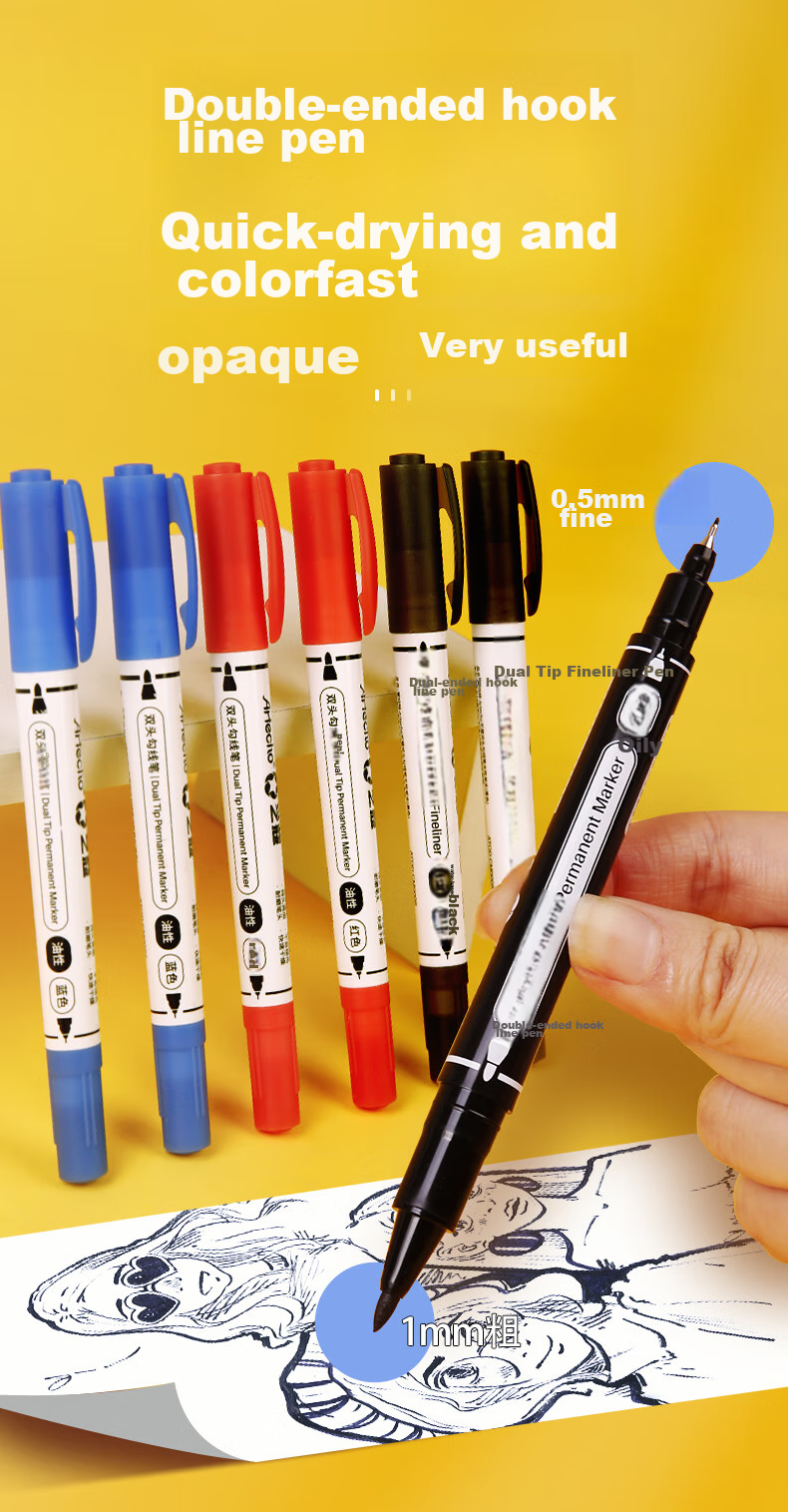 Mont Marte Dual-Tip Waterproof Quick-Drying Chalk Pen, Oil-Based Pen, Logistics Marker, Large-Tip Pen, Marker Pen, Oil-Based Black ATOD-CM1206 Sketching Marker, Drawing Marker 1