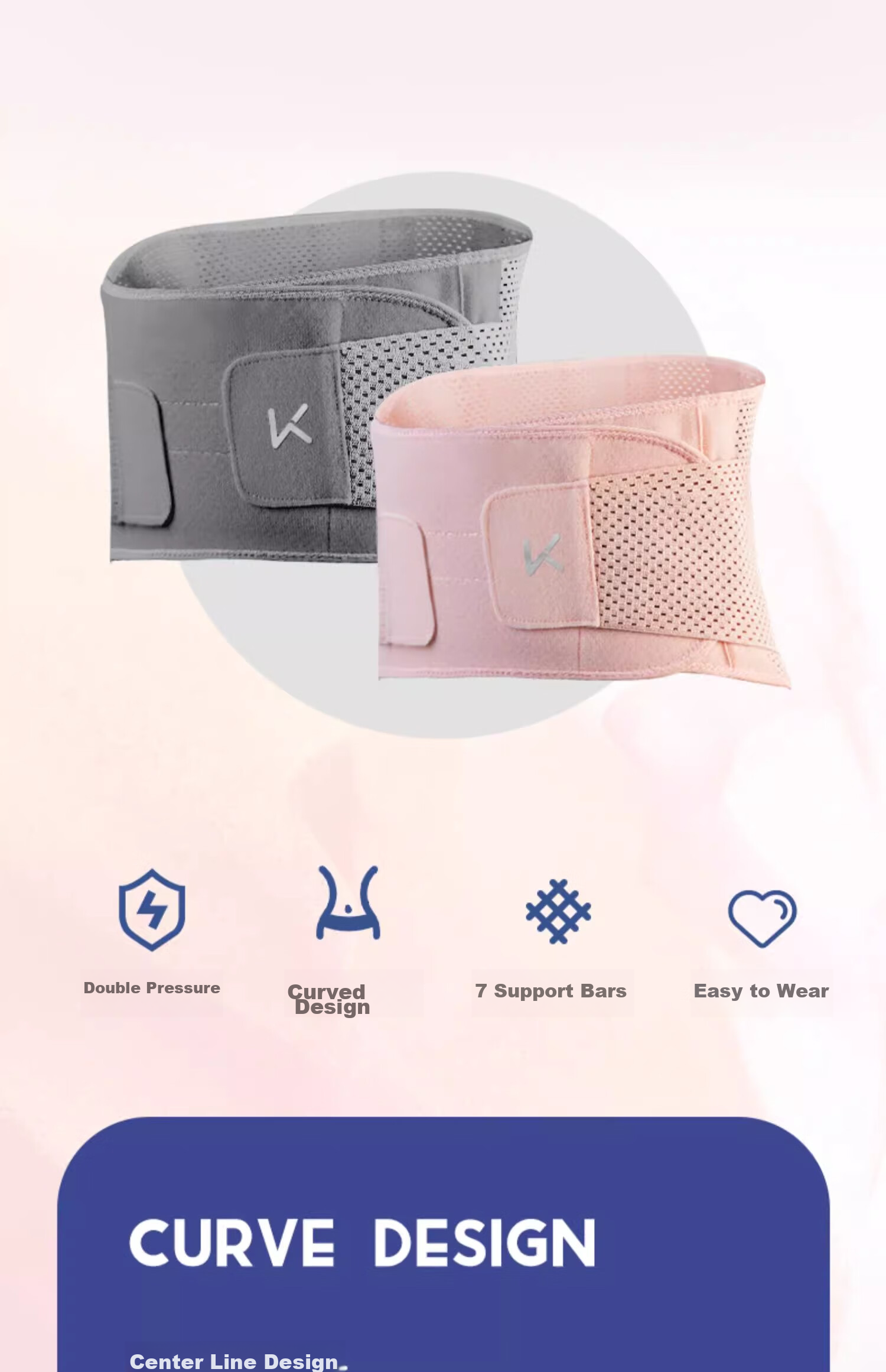 Keep Waist Support Belt for Herniated Disc, Lumbar Support, Post-Surgery Rehabilitation, Lumbar Muscle Strain, Prolonged Sitting, Training Brace, Pink, M 3
