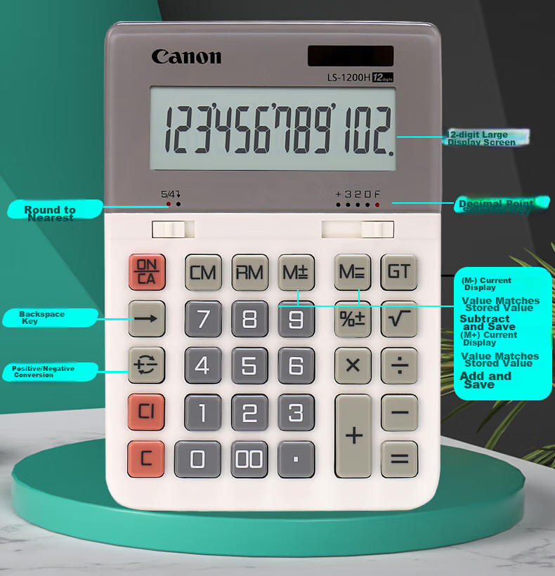 Canon WS-1200H, 12-Digit Large Business Office Calculator, Dual Power Supply, Wide Screen, Desktop Classic Calculator 4