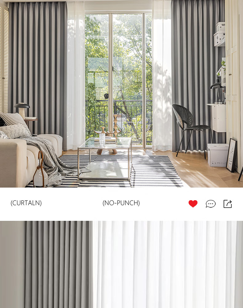 Ali Blackout Curtains, Sunshade Blinds, Ready-Made, No Drilling Required, UV Protection, Hook-Style, Soundproof Window Treatments 14