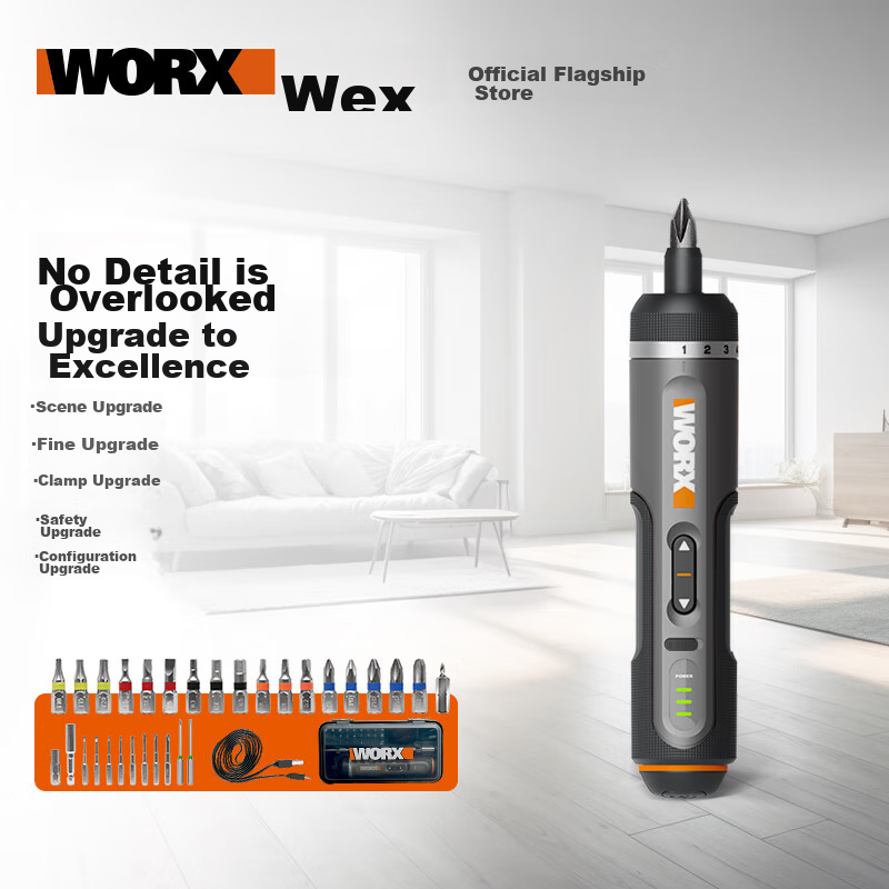 Аккумуляторная отвертка WORX WX242, компактная ручная, литиевая батарея, 30 бит в комплекте