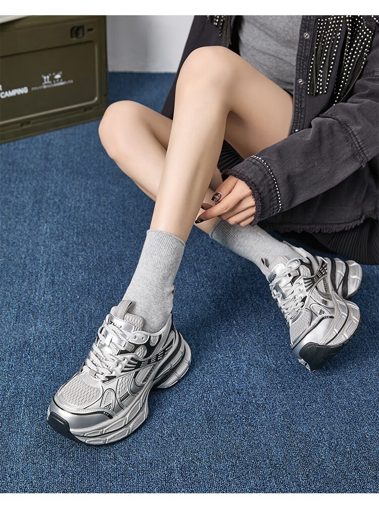 ZHR Women's Retro Dad Sneakers Thick Sole Height Increasing Casual Couple Shoes JT67 Black Size 37 10