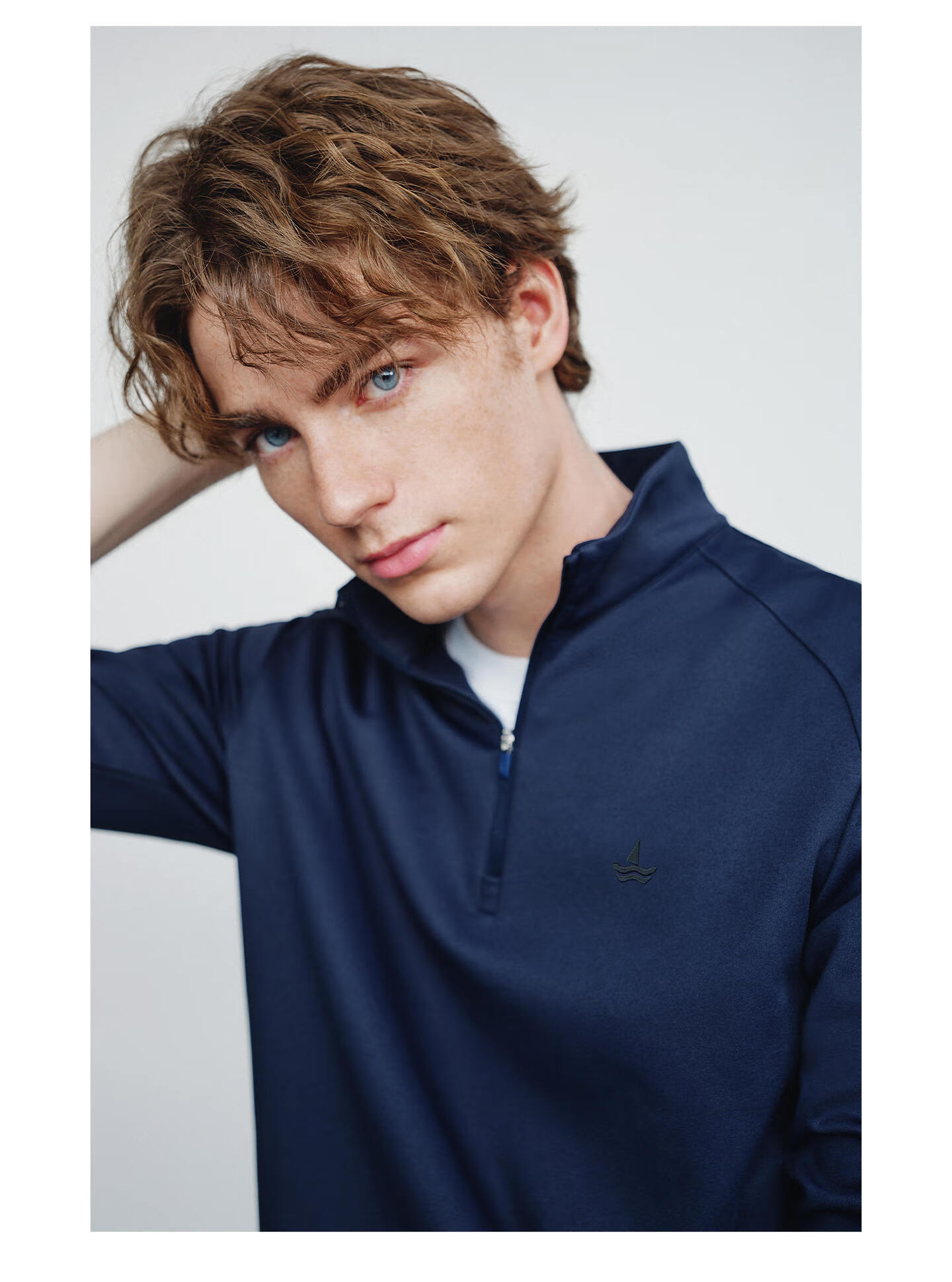 Navigare Celebrity-Inspired Small Sailboat Men's Half-Zip Brushed Casual Sweatshirt Inner Layer Top 1135845304 28