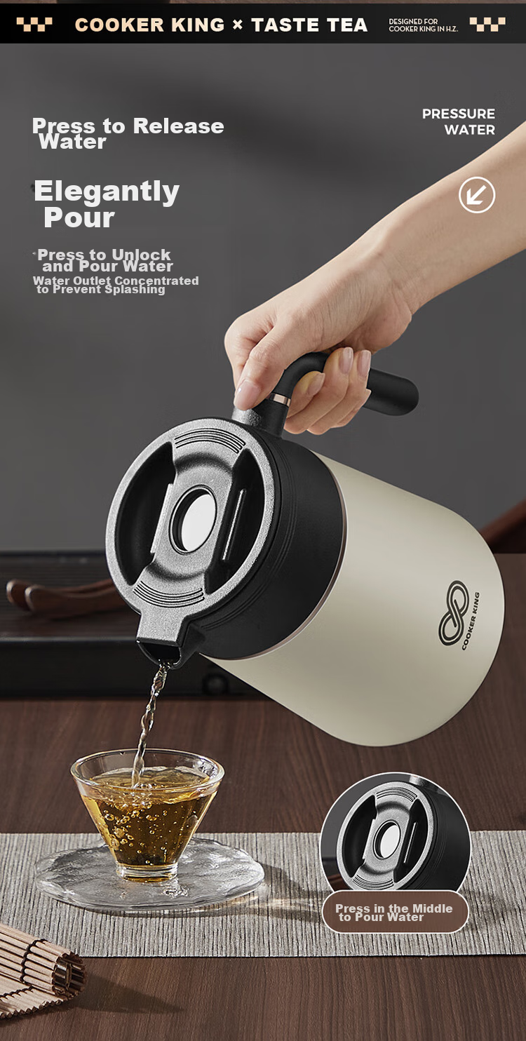 COOKER KING Ceramic Lock-In Large Capacity Tea Infuser Pot with Separate Compartments for Brewing And Insulating Tea, Black 1L 12