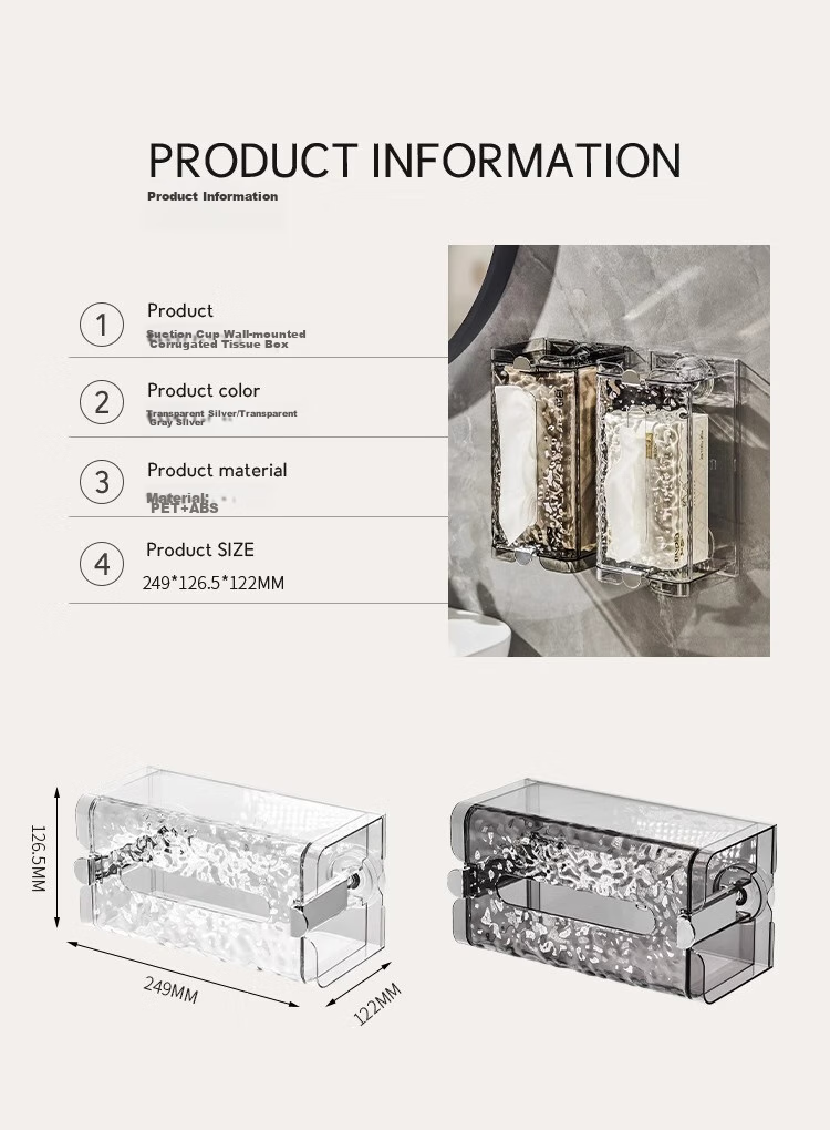 MUYA Suction Cup Tissue Box, Face Towel Storage Box, No Drilling Required, Wall-Mounted, Removable, ABS Material, for Bathroom Use 16