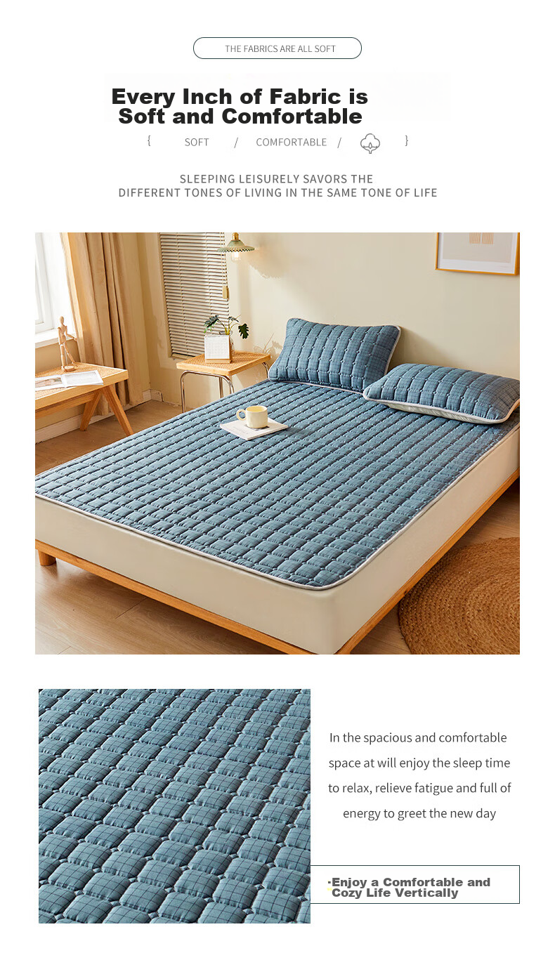 Grace Mattress Pad, Soft Bedding, Non-Slip, Foldable, Student Bed Mat, Blue, 1.8m 2